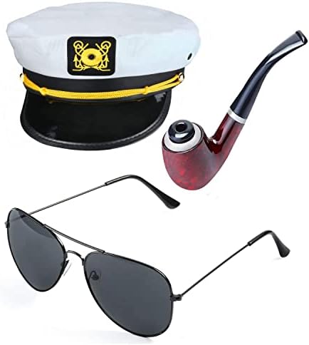 סט אביזרי תחפושת כובע קפטן יאכטה קטנה כובע מלחים עם משקפי שמש קפטן אבזר וטייס