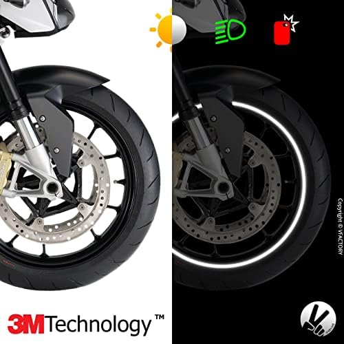 VFLUO - 2 x ערכת פסי גלגלים רפלקטיבית של אופנוע, 2 גלגלים חבילה מדבקות שפה, 3M Technology ™ - נראות לרוחב גבוהה, דיסקרטית ועיצוב, התקנה