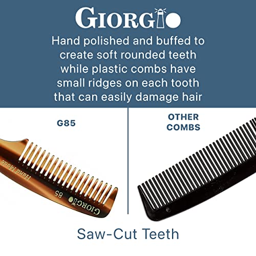Giorgio G85 גודל נסיעות שפם ומסרק זקן לגברים - מסרק כיס שיניים קטן עדין לטיפול שיער יומיומי - חיתוך מסור וסרק כיס מלוטש ביד ומסרק סטיילינג