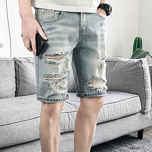 מכנסיים קצרים במצוקה מזדמנת של גברים מקצרים קיץ אופנה קלאסית ג'ינס קרוע קלאסי אורך ברך קצר חור וינטג 'ג'ין מכנסיים