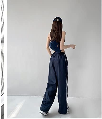 מכנסי נשים של טיקוויק עם כיסים מכנסי טרנינג מותניים אלסטיים ישר מכנסי שרוך רגל רחבים