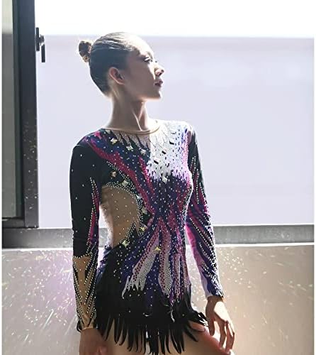 שיפוע סגול גדול יהלומים ארוך שרוול אומנותית התעמלות בגדי גוף נשים של תחרות ביצועים