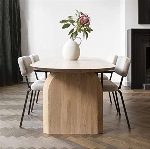 שולחן סגלגל מוצק מודרני עם הדום כפול, ריהוט פשטות בסגנון וואבי-סאבי מעץ טבעי למטבח חדר אוכל פנאי-עץ בהיר 63 אינץ 'על 27.5 אינץ ' על 29.5