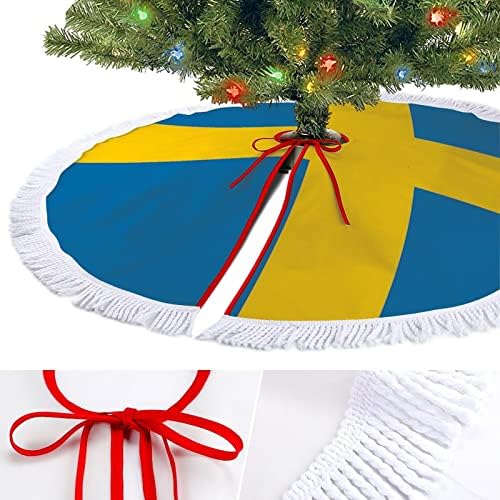 שוודיה דגל עץ חג המולד מחצלת עץ עץ עץ עץ עץ עם גדילים לקישוט חג המולד של מסיבת חג 48 x48