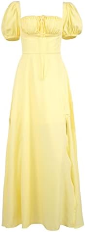 מיאשוי אישה שמלות צרפתית שמלות נשים של בועת שרוול מוצק צבע פתוח ארוך שמלת ג ' ינס שמלות נשים