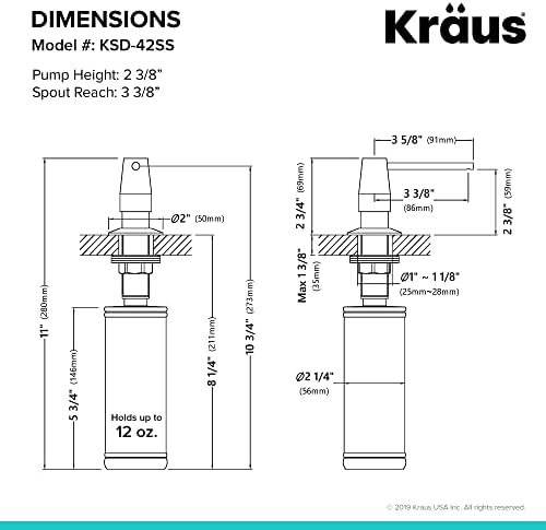 מתקן סבון וקרם של Kraus Kitchen בפלדת אל חלד, KSD-42SS