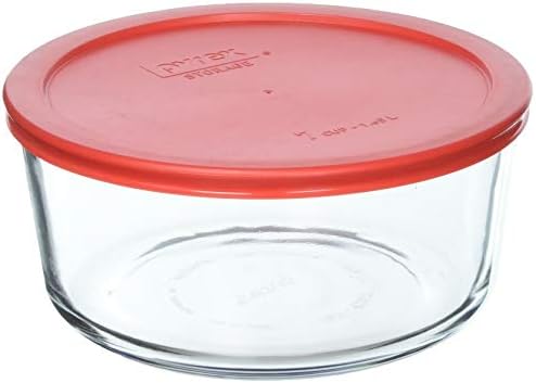 פיירקס 7 כוס אחסון קיבולת בתוספת צלחת עגולה עם פלסטיק כיסוי נמכר בחבילות של 4, חבילה של 4, אדום