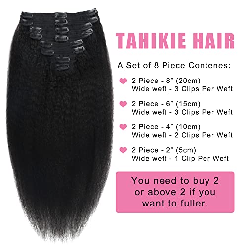 טהיקי קינקי ישר קליפ בתוספות שיער אמיתי שיער טבעי קליפ תוספות מלא ראש לנשים שחורות ברזילאי רמי יקי שיער טבעי טבעי שחור צבע 8 יחידות 18