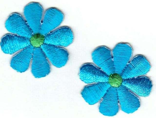סט של 2 פרחי חיננית כחולים 1 1/2 אינץ 'ברזל על פרח טלאי חיננית