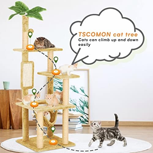 55 חתול עץ עבור מקורה חתולים עם עלים ירוקים, רב-רמת גדול חתול מגדל עבור מקורה חתולים עם ערסל, קטיפה חתול בית עם לתלות כדור צעצוע וחתול