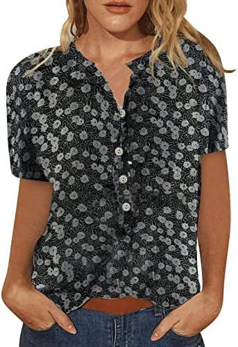 נשים חולצה פרחוני הנלי צוואר מקרית קיץ קצר שרוול כפתורי הנלי חולצה חם טוניקה