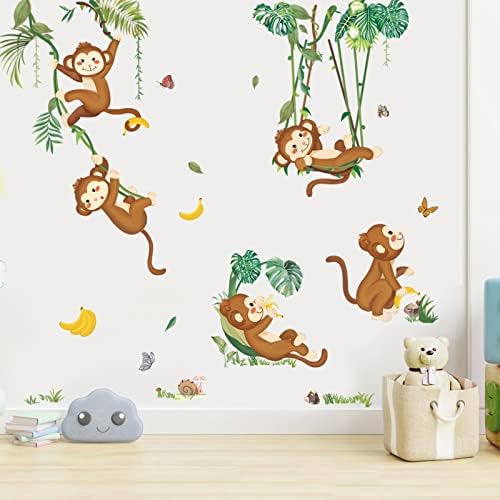 קוף טיפוס עץ קיר מדבקות טרופי ג ' ונגל חיות קליפת מקל קיר אמנות מדבקות עבור תינוק משתלת ילדים שינה