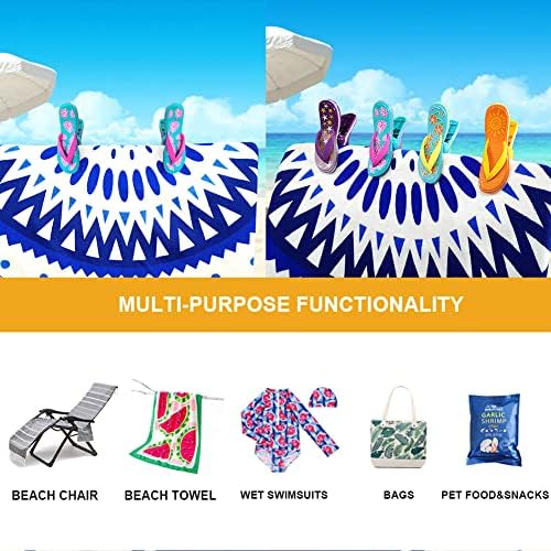 קטעי מגבות של חוף KIRMOO לכיסאות חוף שיט כפכפי כפכפים סט ג'מבו של 4 מחזיק קליפ מגבות טיול בתפזורת כיף סיכות בגדים גדולים לכיסאות בריכת