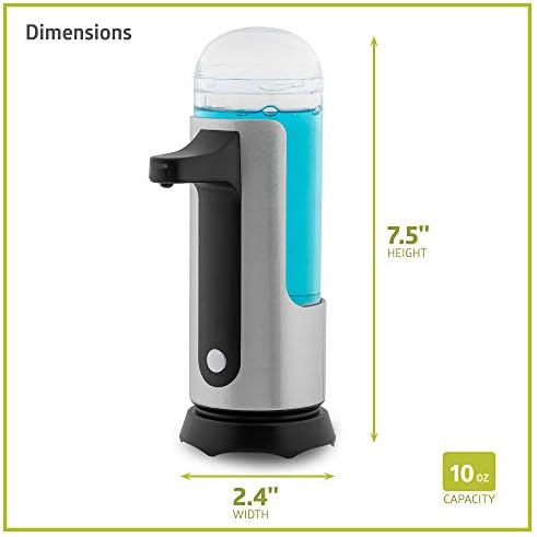 Pearington Premium Premium ללא מגע סבון אוטומטי ומתקן חומר ניקוי, מופעל על סוללה, כסף, 10oz, 1pk