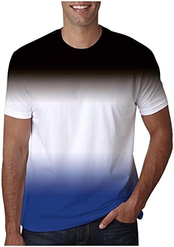 חולצת טריקו דק-גברים ניגודיות צבע הדפסת שיפוע הדפסת שרוול קצר צוואר עגול חולצות טריקו