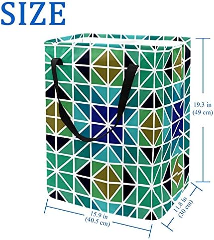 סל כביסה גדול בגודל 60 ליטר מתקפל שקית סל בגדים מלוכלכים עם ידיות מורחבות בד אוקספורד 300 ד פסיפס עמיד משולש סימטריה ירוק כחול