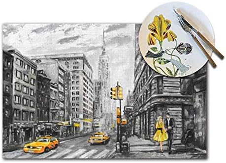 רחוב ניו יורק פיקסמטים לשולחן אוכל סט של 6 שמלה צהובה קופר נערות פיקסמטים ניו יורק העיר PVC PLACEMAT