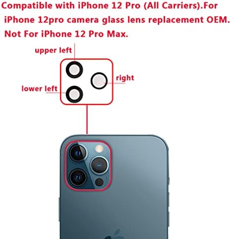 3 חתיכות מקורי אחורי חזרה מצלמה זכוכית עדשת החלפה + דבק מותקן מראש + תיקון פינצטה כלי קיט, תואם עם אייפון 12 פרו 6.1 אינץ