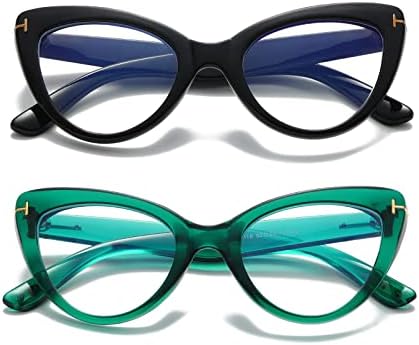הובאי 2 זוגות עין חתול קריאת משקפיים לנשים גדול אנטי כחול אור מחשב קוראי אופנה חמוד גבירותיי משקפיים 1.00
